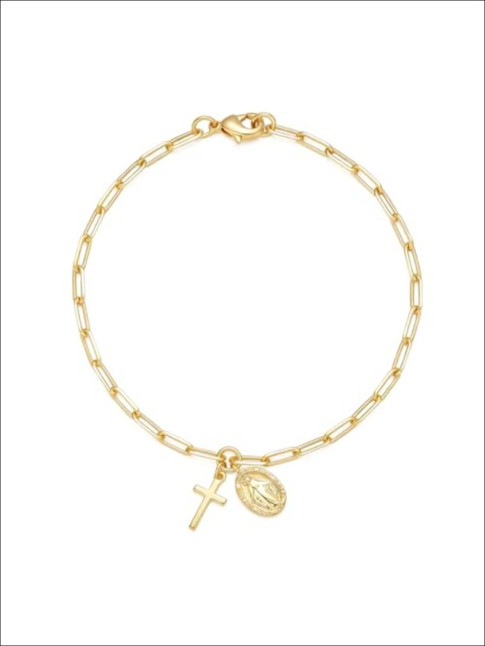 14K Gold Plated Cross Charm Link Bracelet for Women Men Unisex